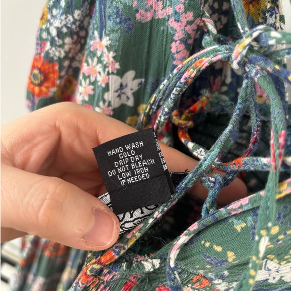 Vintage Multicolore Floral Green Midi Dress Large Slit Tied back Cottagecore - Picture 9 of 12